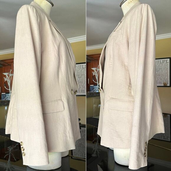 Katherine Barclay Beige Linen Blend Double Breasted Blazer XL - Picture 7 of 12